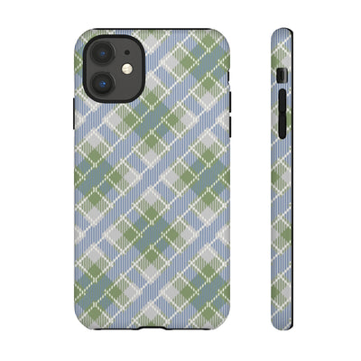 Audra Blue, Green and Gray Plaid Tough Phone Case
