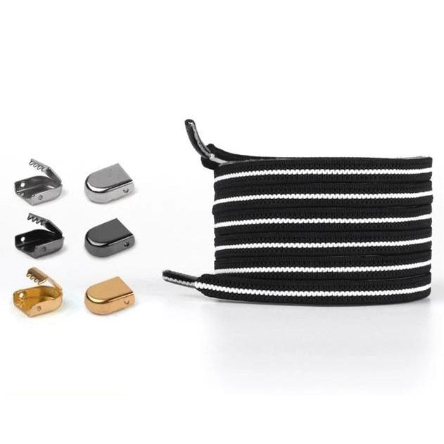 Flat Elastic Shoelaces - Black white - Shoelace