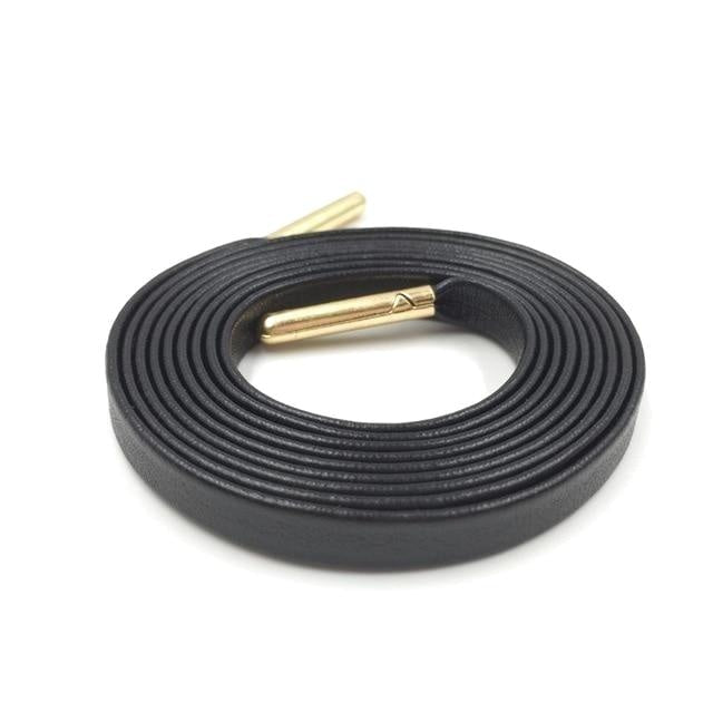 Luxury Leather Shoelaces - 1211 Black gold tips / 100 cm - Shoelace