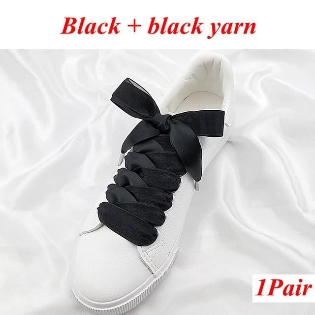 Two-Tone Satin and Velvet Shoelaces - Black black / 120 cm - Shoelace