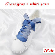 Two-Tone Satin and Velvet Shoelaces - Grass gray white / 80 cm - Shoelace