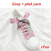 Two-Tone Satin and Velvet Shoelaces - Gray pink / 80 cm - Shoelace