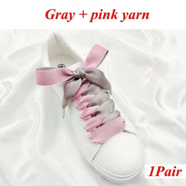 Two-Tone Satin and Velvet Shoelaces - Gray pink / 80 cm - Shoelace