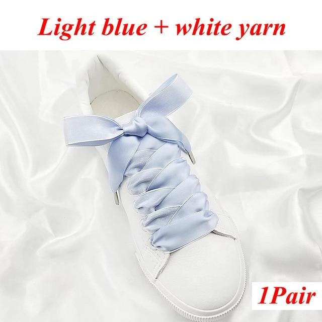 Two-Tone Satin and Velvet Shoelaces - Light blue white / 120 cm - Shoelace