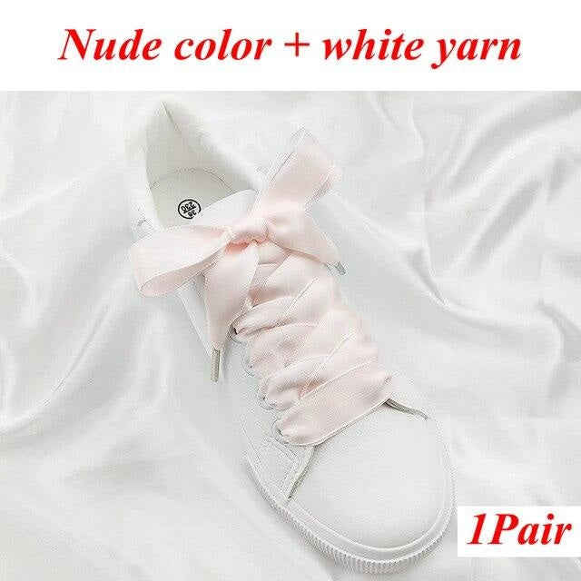 Two-Tone Satin and Velvet Shoelaces - Nude color white / 80 cm - Shoelace