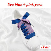 Two-Tone Satin and Velvet Shoelaces - Sea blue pink / 120 cm - Shoelace