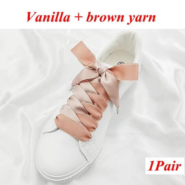 Two-Tone Satin and Velvet Shoelaces - Vanilla brown / 80 cm - Shoelace