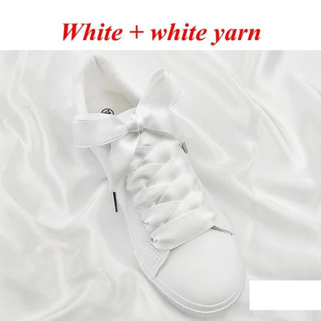 Two-Tone Satin and Velvet Shoelaces - White white / 80 cm - Shoelace