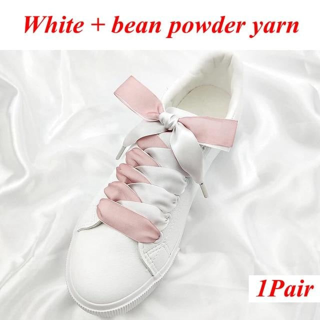 Two-Tone Satin and Velvet Shoelaces - White bean powder / 120 cm - Shoelace