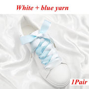 Two-Tone Satin and Velvet Shoelaces - White blue / 80 cm - Shoelace