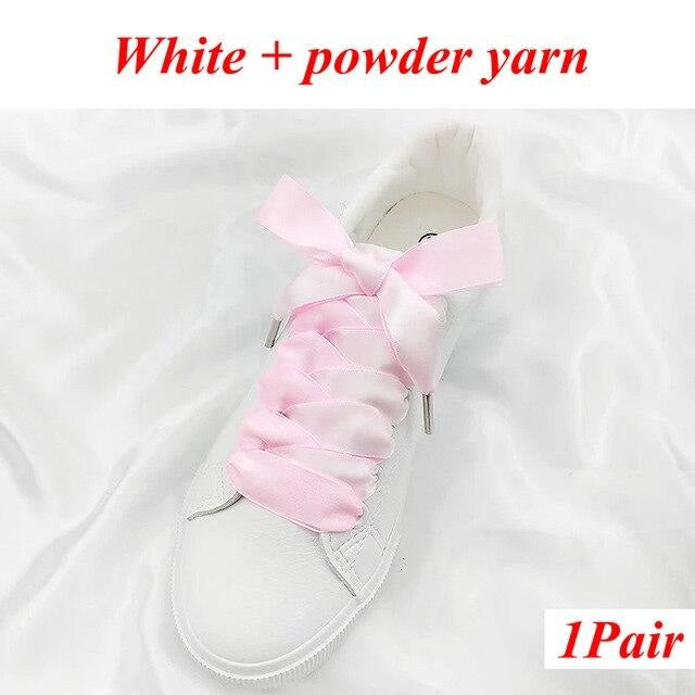 Two-Tone Satin and Velvet Shoelaces - White powder / 80 cm - Shoelace