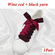 Two-Tone Satin and Velvet Shoelaces - Wine red black / 120 cm - Shoelace
