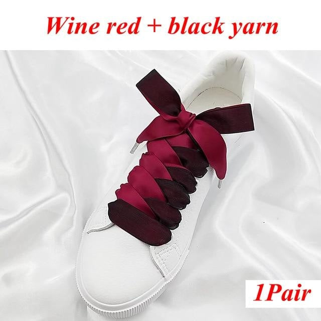 Two-Tone Satin and Velvet Shoelaces - Wine red black / 120 cm - Shoelace